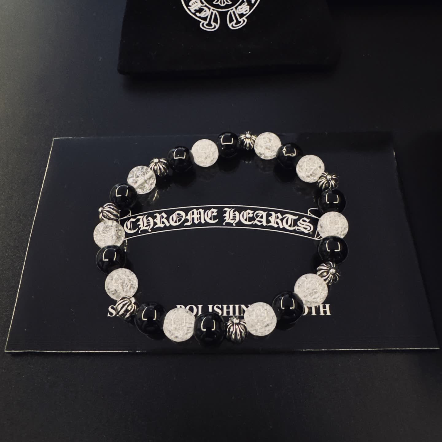 Chrome Hearts Hearts Silver and Black Beaded Bracelet